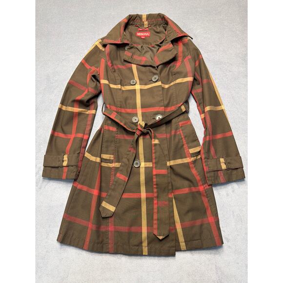 Merona Jackets & Blazers - Merona Jacket Brown Plaid Double Breast Tie Waist Water Repellent Old Money SM